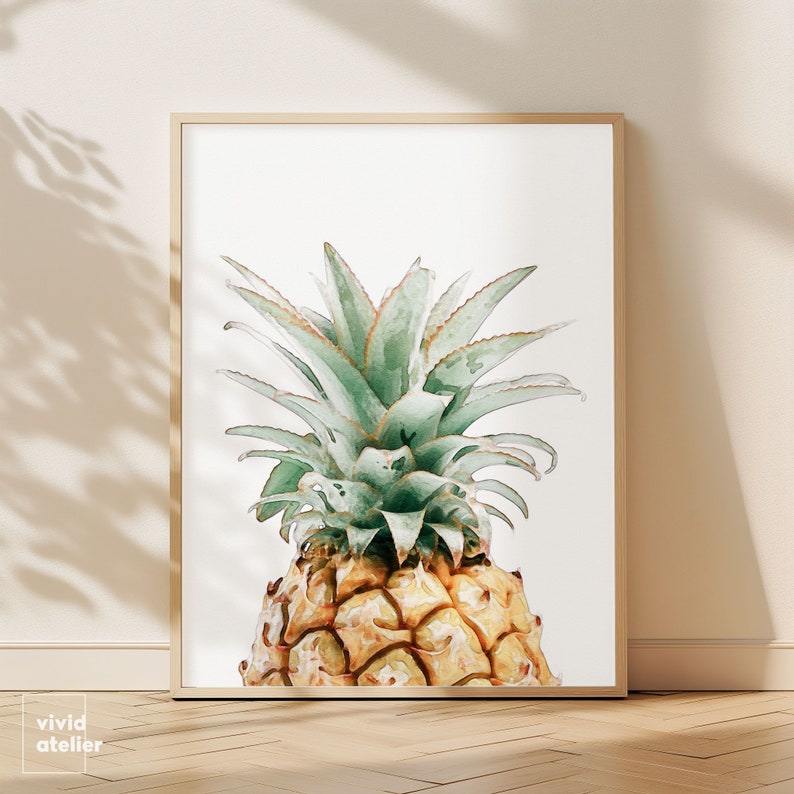 Pineapple Print, Pineapple Wall Art Prints, Printable Kitchen Decor, Botanical Print, Tropical Watercolor Print, Printable Wall Art, Posters 画像 6