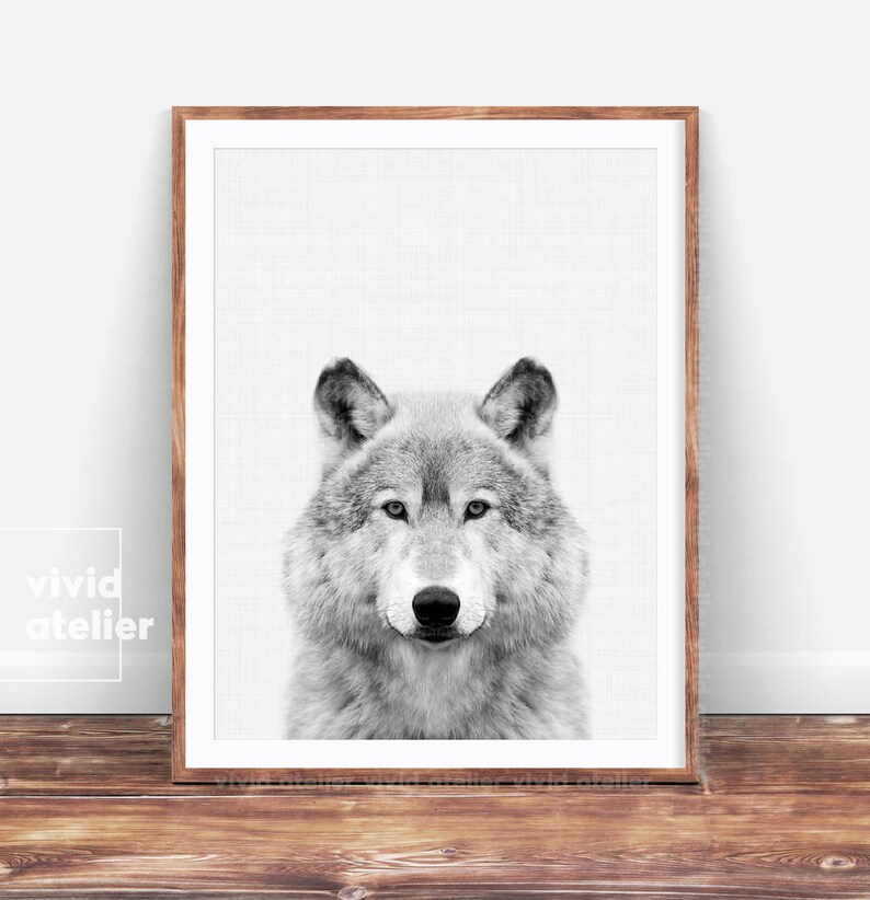 Wolf Print, Wolf Poster, Woodlands Animal Print, Black and White Forest Animals, Nursery Animal Photo Prints, Nursery Wall Art Printables image 1