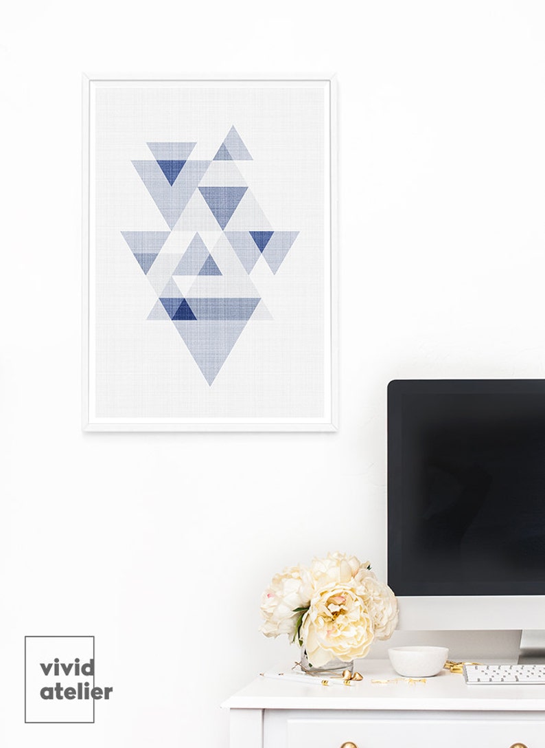 Navy Wall Print, Triangle Poster, Abstract Triangles Print, Minimalist Poster, Printable Poster, Modern Minimal, Unique Wall Art, Geometric image 2