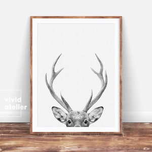 Deer Print, Woodland Nursery, Nursery Wall Art, Printable Art, Deer Head, Nursery Decor, Woodland Animal Print, Downloadable Prints, Poster image 1