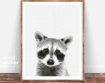 Forest animals, Raccoon Print, Baby Animal Prints, Woodland Nursery Wall Art, Printable Woodlands Decor, Baby Woodland Print, Kids Wall Art