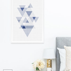 Navy Wall Print, Triangle Poster, Abstract Triangles Print, Minimalist Poster, Printable Poster, Modern Minimal, Unique Wall Art, Geometric image 4