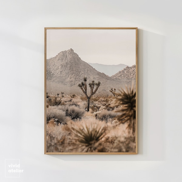 Joshua Tree Desert Landscape Print, Boho Chic Wall Art, Southwestern Home Decor, Digital Download, Minimalist Mountain Scenery