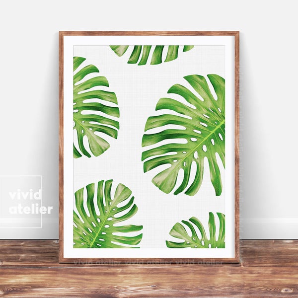 Monstera Leaf Print, Digital Download, Wall Decor, Tropical Print, Home Decor, Botanical Wall Print, Plant Leaf Print, Botanical Leaves Art