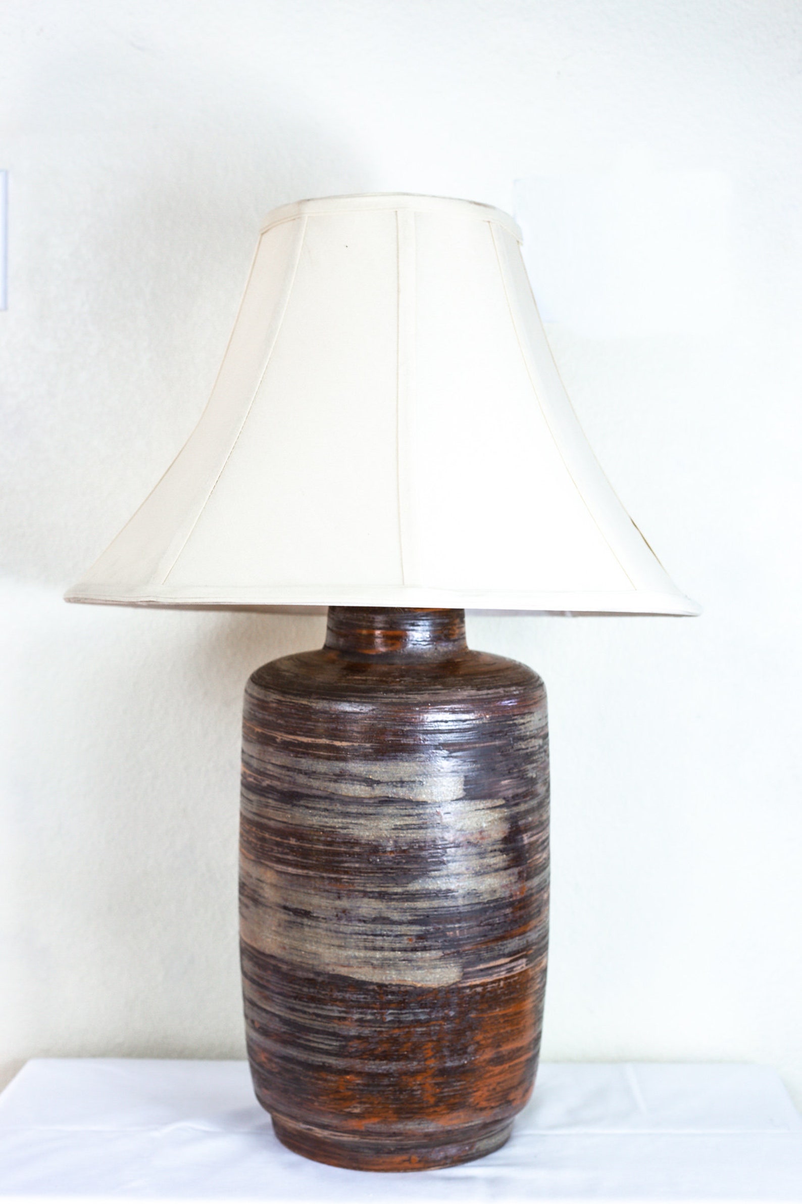 Mid Century Modern Table Lamp - Orange, Metallic & Brown - Etsy