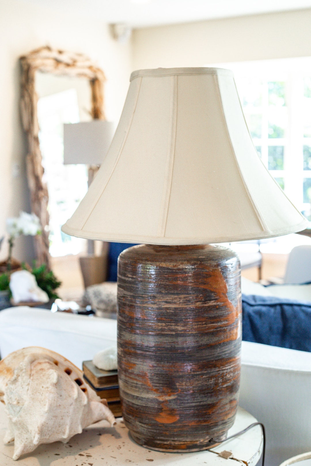 Mid Century Modern Table Lamp - Orange, Metallic & Brown - Etsy