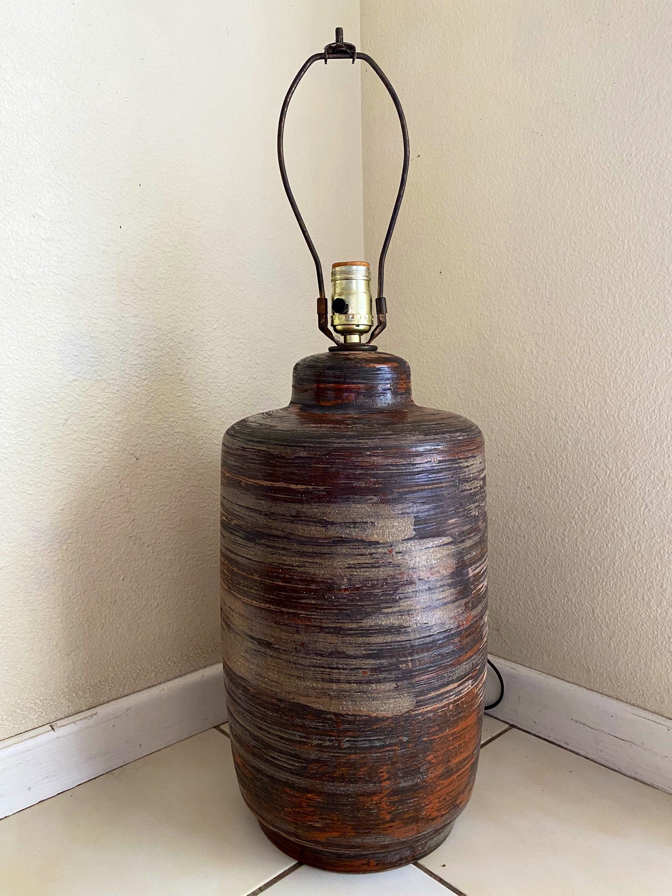 Mid Century Modern Table Lamp - Orange, Metallic & Brown - Etsy