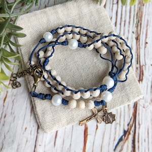 Solid bronze star miraculous medal + river stone rosary wrap bracelet, rosary bracelet, fidget rosary, Catholic bracelet