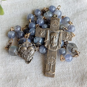 Face of Christ chaplet, solid bronze + iolite sunstone, Catholic chaplet, handmade chaplet, gemstone chaplet, Holy Face chaplet