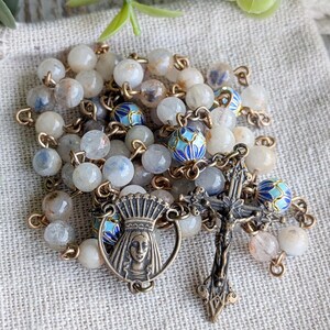 Queen of Heaven solid bronze + dumortierite in quartz and cloisonné rosary, Catholic rosary, holy rosary, titles of Our Lady