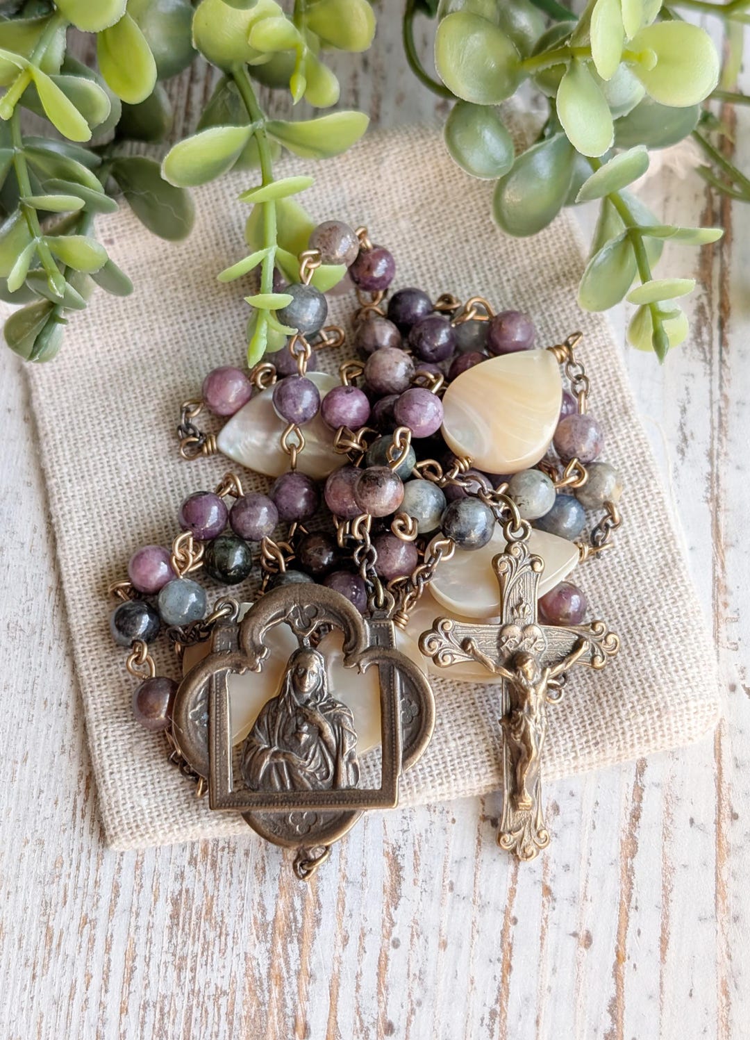 Immaculate Heart of Mary and Sacred Heart of Jesus Solid Bronze + Ruby ...
