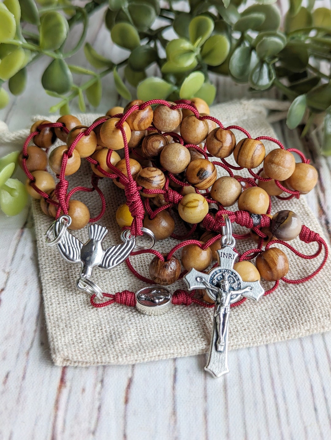 Confirmation Holy Spirit Silver Tone + Olive Wood and Mookaite Ladder ...