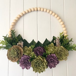 Corona de flores de madera Sola / Letrero redondo rústico hecho a mano