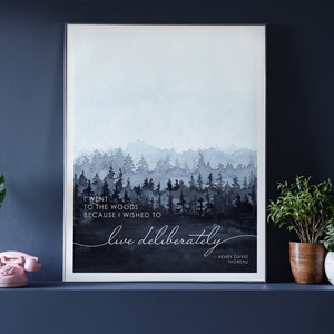 Henry David Thoreau Quote Watercolor Art Print | Nature Watercolor Print | To Live Deliberately | Wall Art Quotes | Book Club Gift
