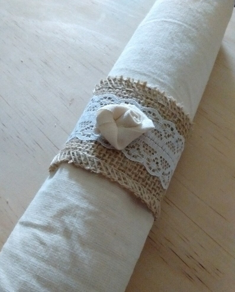 Set of 10 Hessian Burlap Lace Serviette Table Napkin Rings Wedding Party