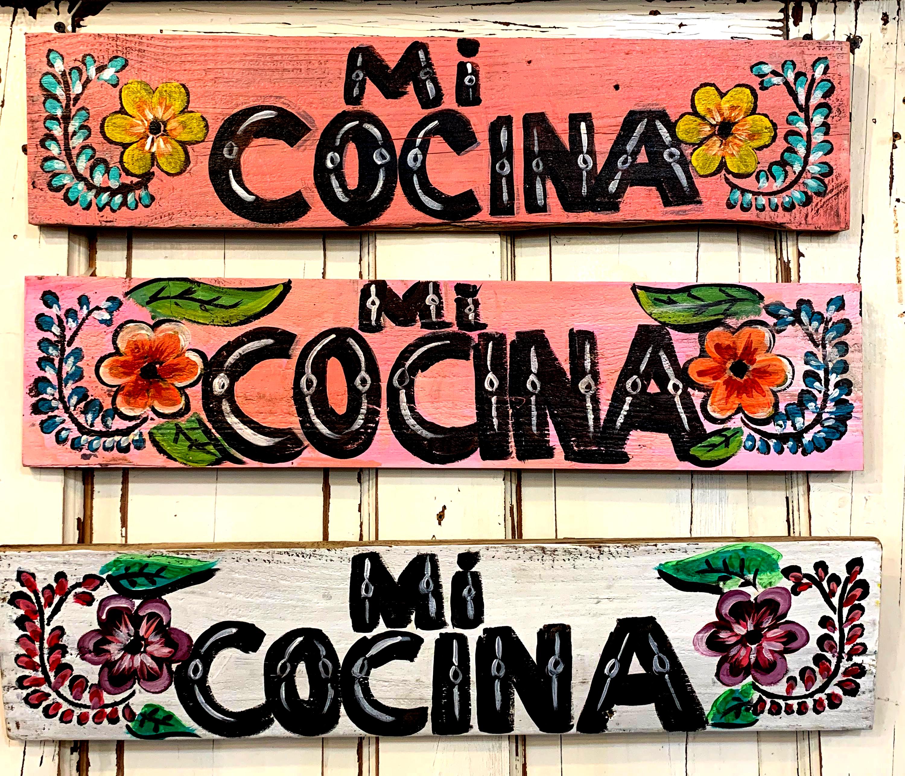 Mi Cocina ( My Kitchen ) Hand Painted Wood Signs Mexican Folk Art
