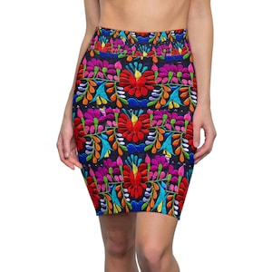Falda Lápiz Mujer Mexicana Girasol Rojo