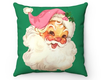 Santa Baby Green Spun Polyester Square Pillow