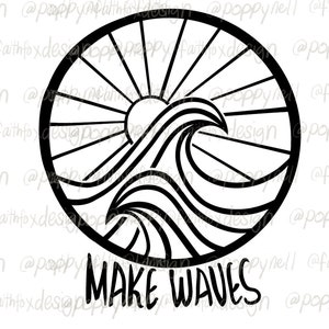 SVG PNG Digital Files Cutting Machine Make Waves Summer Beach Commercial Use Digital Design Positive Retro Island Life Salt Mermaid Sunset