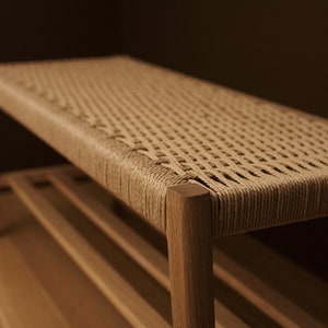 Mid Century Entryway Woven Seat Shoe Bench image 1