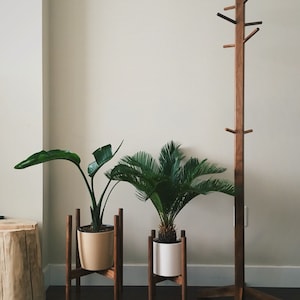 Walnut Mid Century Standing Coat Rack image 1