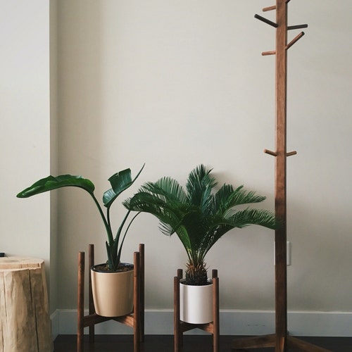 Walnut Mid Century Standing Coat Rack Etsy