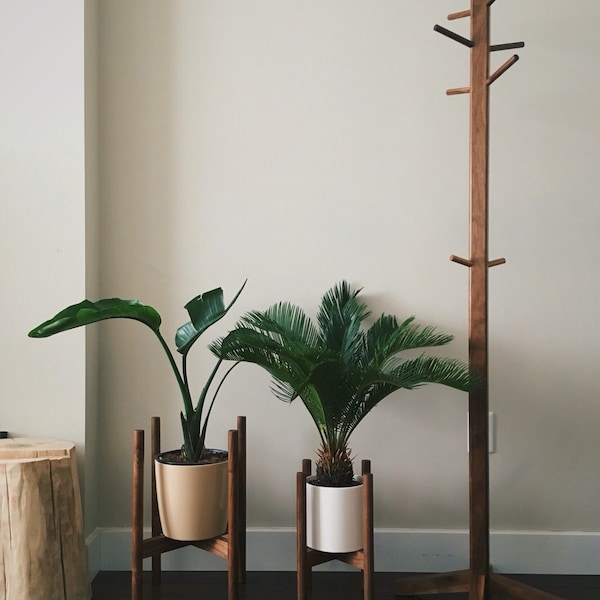 Walnut Mid Century Standing Coat Rack