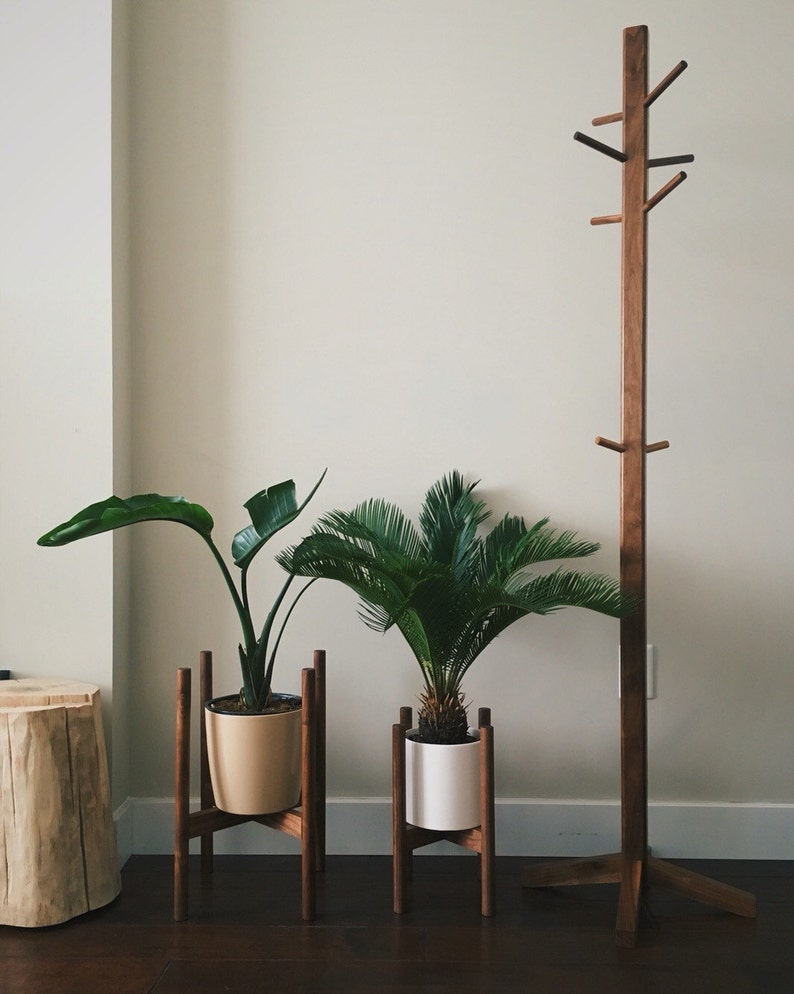 Walnut Mid Century Standing Coat Rack image 1