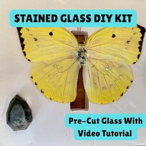 Stained Glass Kit with Video tutorial, Create your own glass encapsulated butterfly, Precut CIRCLE shaped glass for necklace or wall hanging
