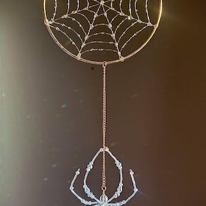 Crystal bead Spider Suncatcher with Golden dew drop web hoop