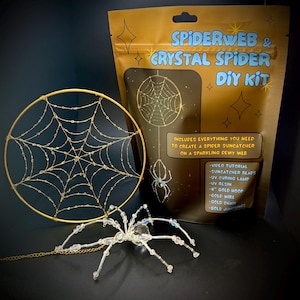 DIY KIT Beaded Spider + Web with Video Tutorial - Learn to create a Suncatcher Spider Dangling from a Dew Drop Golden Web