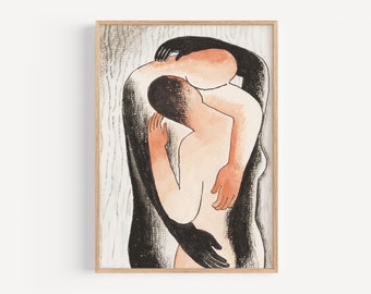 A Couple hugging Modern Wall Art Print  l Embrace (1930) by Mikulas Galanda l Printable Modern Art l  Digital Download