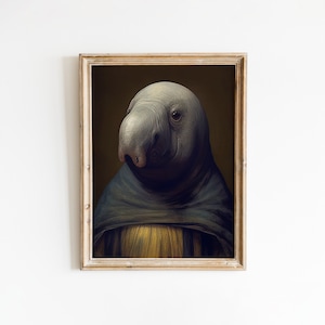 Elephant Seal Wall Art, Animal Portrait, Victorian Art Print, Gothic Animal Painting, Elephant Seal, Vintage Dark Seal Painting, DIY Gift