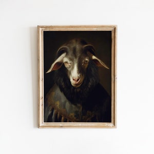 Gothic Goat Portrait, Tierportrait, Kunst Poster Druck, Viktorianische Ziege, Home Decor, Black Phillip, Bestiary, Black Goat, Halloween Decor