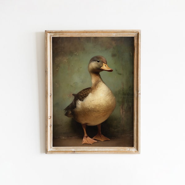 Duck Wall Art, Animal Wall Art, Oil Painting, Vintage Art Print, Printable Digital Download, Duck Painting, Farm Animal Decor, Cottage Decor