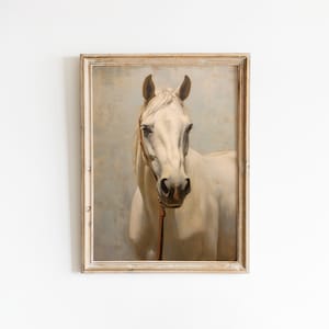 Horse Wall Art, Vintage Horse Print, Farmhouse Decor, Printable Wall Art, Cottage Wall Art, White Horse Painting, Farm House Decor, Interior