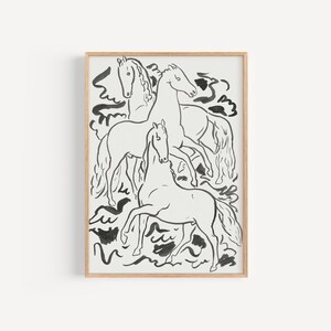 Printable Vintage Illustration Showing Three Horses | Equine Illustration | Timeless Wall Decor | Printable Wall Art |  Digital Download