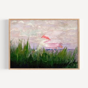 Dreamy Roseate Spoonbills Painting | Printable Bird Study |  Pink Birds Wall Art | Oil On Canvas Art Print  | Digital Download | Soft Tones