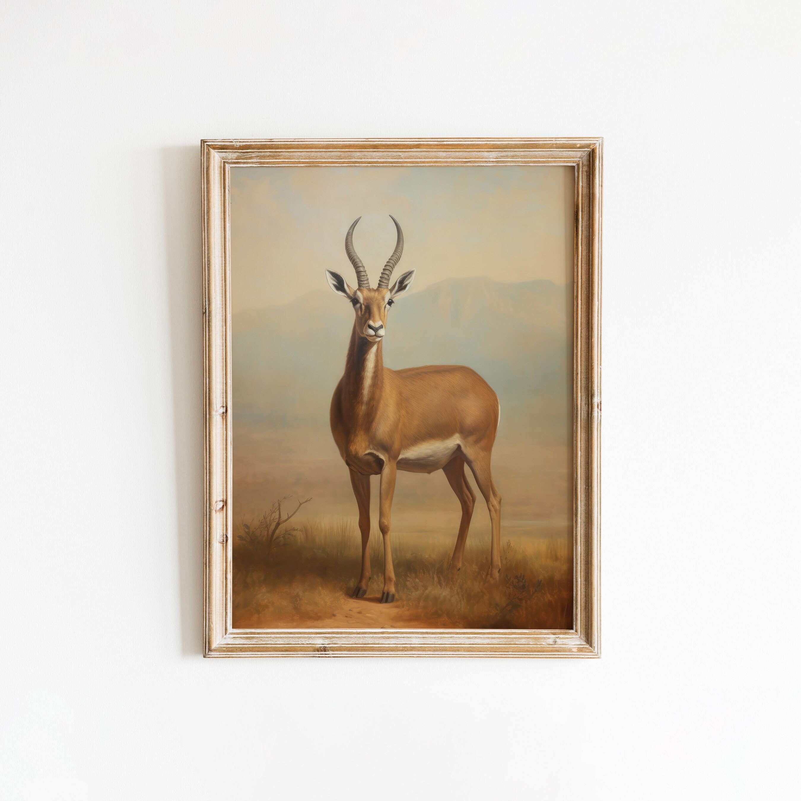 Gazelle Wall Art, Antique Oil Painting, Vintage Animal Art Print, Antique Painting, Cottage Interior Decoration,  Digital Download, Gazelle
