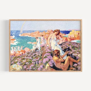 Ulisse con stampa artistica Calipso / Pittura francese / Arredamento antico per la casa / Download digitale / Arte murale francese / Scena mitologica Rosa, Blu