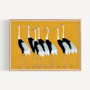 Printable Japanece Art,  A traditional portrait of a flock of beautiful Japanese red crown crane by Ogata Korin,  Vintage Art Print PdF