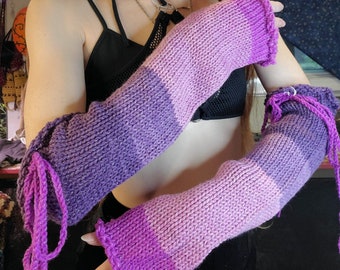 Sparkily Purple Ombre Knit Armwarmers