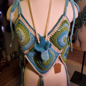 Spiral Crochet Crop Top with Mushroom Pouch