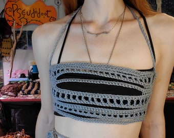 Grey Distressed Crochet Mini Tube Top