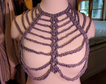 Grey Ribcage Crochet Top