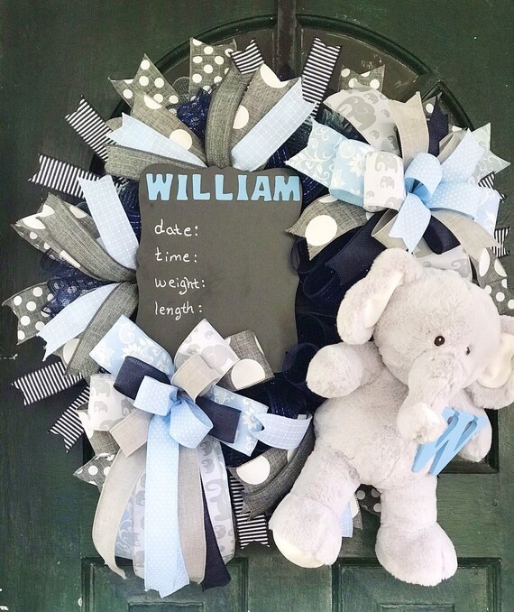 Elephant Theme Baby Wrearh Custom Baby Wreath Personalized Etsy