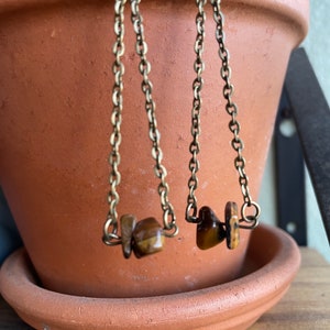Yellow Tiger Eye triangle Antique Bronze drop earrings