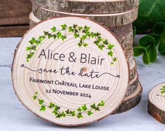 Wood Slice Save The Date Magnet • Ivy Design Save The Date • Save the Date With Green Leaves • English Ivy Save the Date • Save the Evening