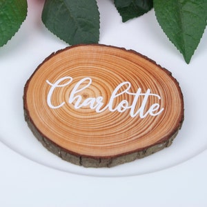Wood Slice Place cards for weddings and events • Wood Slice Placenames • Rustic Wedding Place cards • Unique Wedding Wood Place Holders