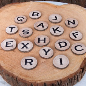 Alphabet Letters, Alphabet magnets, Magnetic Letters, Natural Learning, ABC magnets, Wood Slice Magnets, Natural Wood ABC, Fridge Letters image 2